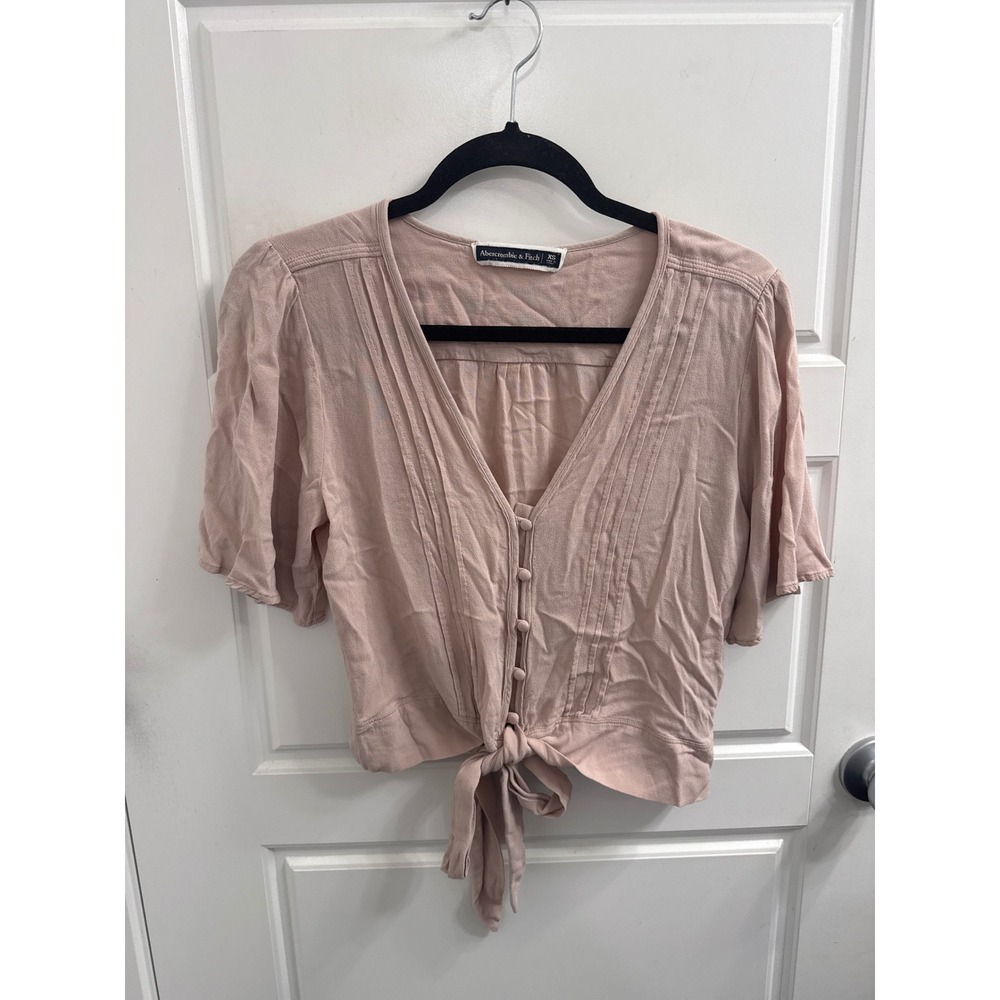 Abercrombie & Fitch Pink Tie Front Button V-Neck Crop Top XS